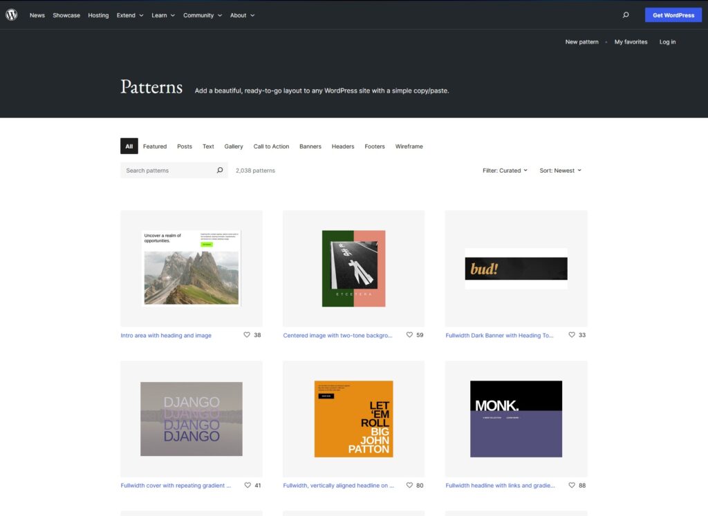 WordPress org pattern directory.